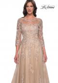 Picture of: A-Line Tulle and Lace Applique Gown with Lace Sleeves in Champagne, Style: 30859, Detail Picture 1