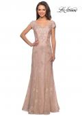 Picture of: Short Sleeve Lace Evening Dress with V Neckline in Ballet Pink, Style: 28099, Detail Picture 2