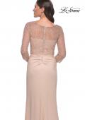Picture of: Stunning Satin Dress with Gathered Waist and Beaded Illusion Sleeves in Champagne, Style: 31011, Detail Picture 2