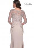 Picture of: Fitted Long Satin Dress with Lace Bodice and Sleeves in Champagne, Style: 31194, Detail Picture 2
