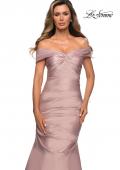 Picture of: Off the Shoulder Satin Evening Gown with Pleating in Champagne, Style: 28047, Detail Picture 3