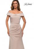 Picture of: Off the Shoulder Satin Evening Gown with Ruching in Champagne, Style: 28110, Detail Picture 3