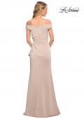 Picture of: Off the Shoulder Jersey Evening Gown with Ruffle Skirt Detail in Champagne, Detail Picture 5