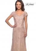 Picture of: Short Sleeve Lace Evening Dress with V Neckline in Ballet Pink, Style: 28099, Detail Picture 6