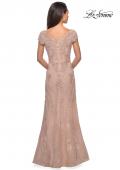Picture of: Short Sleeve Lace Evening Dress with V Neckline in Ballet Pink, Style: 28099, Detail Picture 7