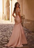 Picture of: Satin Off the Shoulder Dress with Beaded Sleeves, Style: 25996, Back Picture