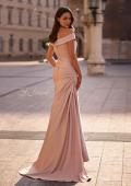 Picture of: Off the Shoulder Satin Evening Dress with Pleating, Style: 28103, Back Picture