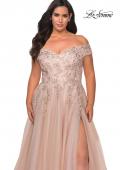 Picture of: Off The Shoulder Tulle Plus Size Gown with Lace in Champagne, Style: 28950, Main Picture