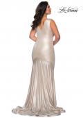 Picture of: Long Plus Size Dress in Metallic Jersey in Champagne, Style: 28857, Back Picture