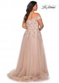 Picture of: Off The Shoulder Tulle Plus Size Gown with Lace in Champagne, Style: 28950, Back Picture