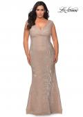 Picture of: Faux Wrap Bodice Sequin Plus Size Prom Gown in Champagne, Style: 28962, Detail Picture 2