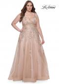 Picture of: Lace Embellished Tulle A-Line Dress with Illusion Back in Champagne, Style: 31383, Detail Picture 3