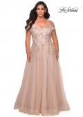 Picture of: Off The Shoulder Tulle Plus Size Gown with Lace in Champagne, Style: 28950, Detail Picture 4