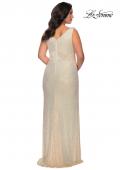 Picture of: Sequin Plus Size Prom Gown with Ruching and V-neck in Champagne, Style: 29046, Detail Picture 4