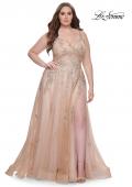 Picture of: Lace Embellished Tulle A-Line Dress with Illusion Back in Champagne, Style: 31383, Detail Picture 5