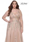 Picture of: Lace Embellished Tulle A-Line Dress with Illusion Back in Champagne, Style: 31383, Detail Picture 6