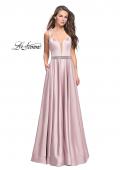 Picture of: Satin Prom Dress with A Line Skirt and Beaded Belt in Champagne, Style: 24821, Main Picture