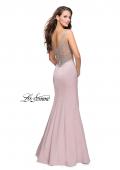 Picture of: Long Mermaid Gown with Sheer Deep V and Beading in Champagne, Style: 25454, Main Picture