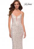 Picture of: Gorgeous Sequin Dress with V Neck and Open Back in Champagne, Style 29872, Main Picture