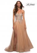 Picture of: Tulle and Lace Ballgown with High Slit and Pockets in Champagne, Main Picture