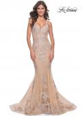 Picture of: Mermaid Lace Gown with Illusion Bodice and Open Back in Champagne, Style: 30716, Main Picture