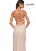 Picture of: Rhinestone Fishnet Dress with V Neck and Lace Up Back in Champagne, Style: 32203, Detail Picture 8