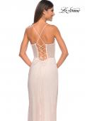 Picture of: Fishnet Rhinestone Fitted Dress with Bustier Top and High Neckline in Champagne, Style: 32227, Detail Picture 10