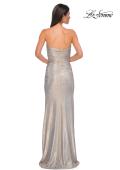 Picture of: Strapless Chic Metallic Jersey Dress with Criss Cross Bodice in Champagne , Style 32876, Detail Picture 10
