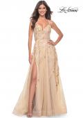 Picture of: Fabulous A-Line Gown Embellished with Sequin Beaded Applique in Champagne, Style: 32032, Detail Picture 13