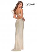 Picture of: Ruched Sequin Floor Length Prom Dress in Champagne, Style: 28335, Back Picture
