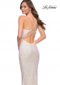 Picture of: Criss-Criss Print Sequin Prom Dress with V Neckline in Champagne, Style 29862, Back Picture