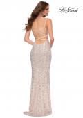 Picture of: Gorgeous Sequin Dress with V Neck and Open Back in Champagne, Style 29872, Back Picture