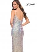 Picture of: Iridescent Long Sequin Dress with V Neckline in Champagne, Style 29936, Back Picture