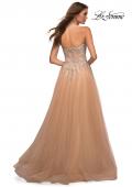Picture of: Tulle and Lace Ballgown with High Slit and Pockets in Champagne, Back Picture