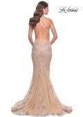 Picture of: Mermaid Lace Gown with Illusion Bodice and Open Back in Champagne, Style: 30716, Back Picture
