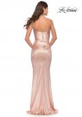 Picture of: Chic Strapless Liquid Jersey Gown with Ruching in Champagne, Style: 31189, Back Picture