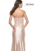 Picture of: Stretch Satin Gown with Sweetheart Top and Illusion Back in Champagne, Style: 32159, Back Picture