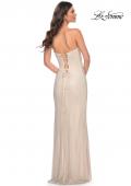 Picture of: Strapless Rhinestone Fishnet Dress with Bustier Top in Nude, Style: 32414, Back Picture