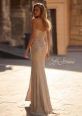 Picture of: Strapless Chic Metallic Jersey Dress with Criss Cross Bodice in Champagne , Style 32876, Back Picture
