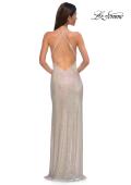 Picture of: Gorgeous Rhinestone Encrusted Fitted Dress with Draped Neckline in Champagne , Style 32915, Back Picture