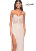 Picture of: Fishnet Rhinestone Fitted Dress with Bustier Top and High Neckline in Champagne, Style: 32227, Detail Picture 21