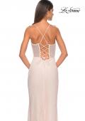Picture of: Fishnet Rhinestone Fitted Dress with Bustier Top and High Neckline in Champagne, Style: 32227, Detail Picture 22