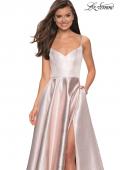 Picture of: Metallic A-line Prom Gown with Side Leg Slit in Champagne, Style: 27619, Detail Picture 1