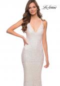 Picture of: Criss-Criss Print Sequin Prom Dress with V Neckline in Champagne, Style 29862, Detail Picture 1
