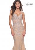 Picture of: Mermaid Lace Gown with Illusion Bodice and Open Back in Champagne, Style: 30716, Detail Picture 1