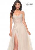 Picture of: A-Line Rhinestone and Lace Embellished Prom Dress in Nude, Style: 32271, Detail Picture 1