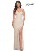 Picture of: Strapless Rhinestone Fishnet Dress with Bustier Top in Nude, Style: 32414, Detail Picture 1