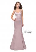 Picture of: Satin Mermaid Prom Dress with Beading and Open Back in Champagne, Style: 25711, Detail Picture 2