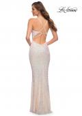 Picture of: Criss-Criss Print Sequin Prom Dress with V Neckline in Champagne, Style 29862, Detail Picture 2