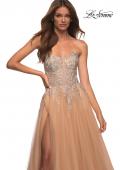 Picture of: Tulle and Lace Ballgown with High Slit and Pockets in Champagne, Detail Picture 2